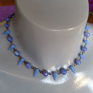 Spiked choker necklace agate beads opal violet